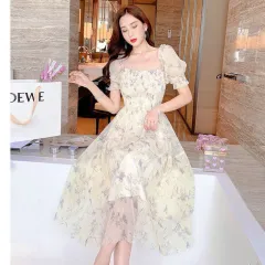 Puff Sleeves Waist Was Thin And Feminine Lady Floral Chiffon Dress Women - Floral - View 1