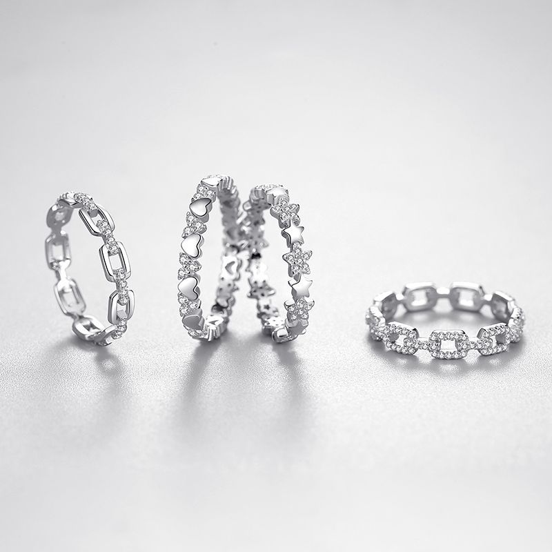 Simple Heart-shaped Row Ring Micro Diamond Ins Ring