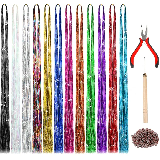 Colorful 12 color Mixed Laser Gold Silk Hair Extension Suit 120Cm Style - Shop at LoveMi