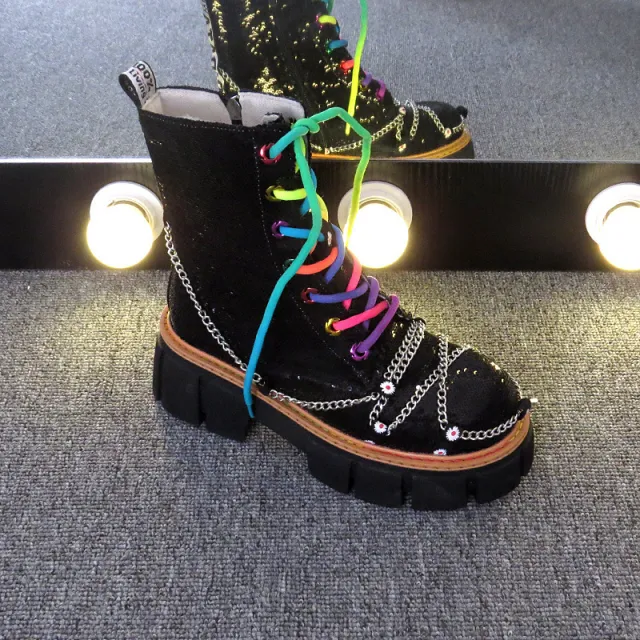 Locomotive Boots Ankle Boots Lace Up Women's Shoes Trend Black - Shop at LoveMi