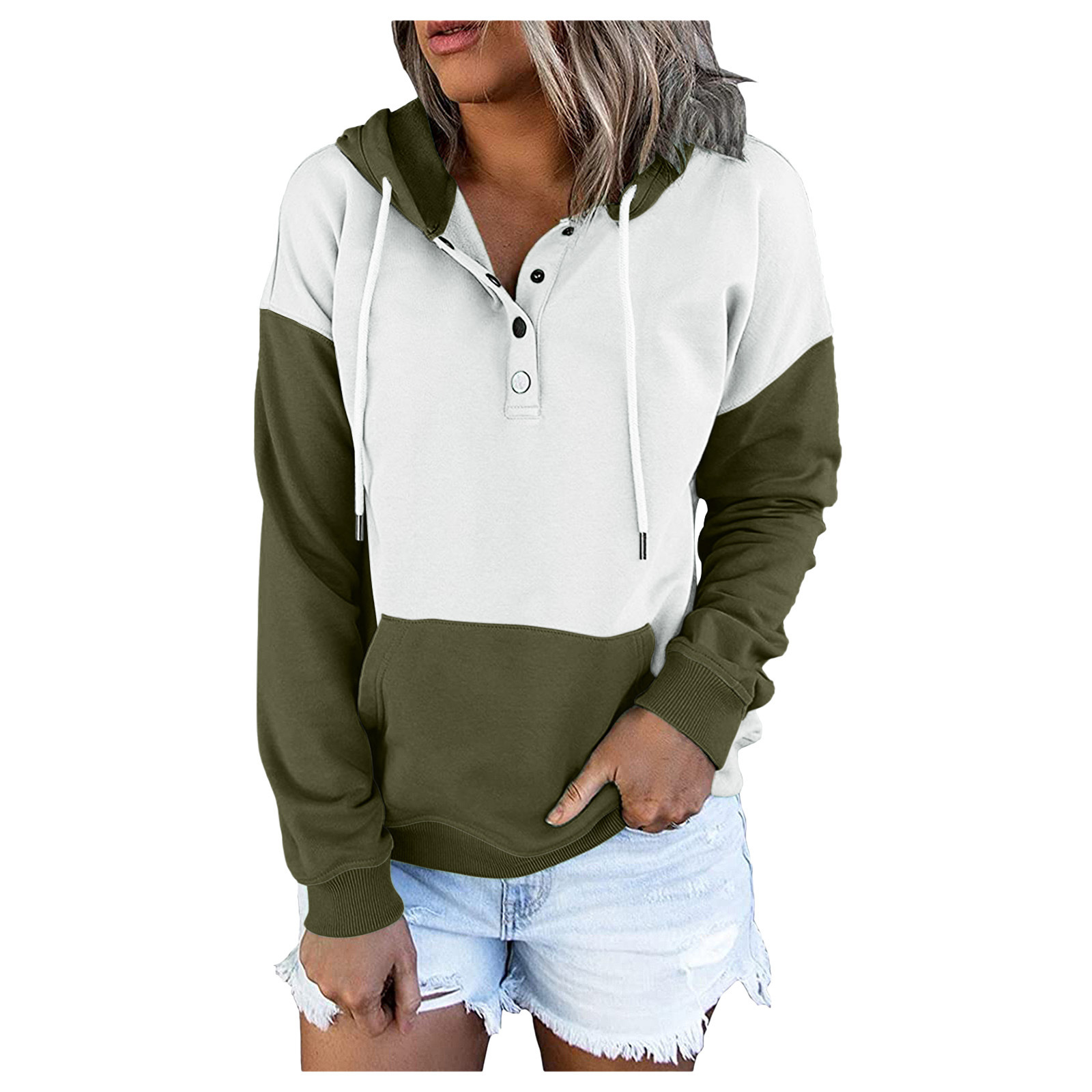 Women's Top Stitching Loose Hooded Sweater Coat