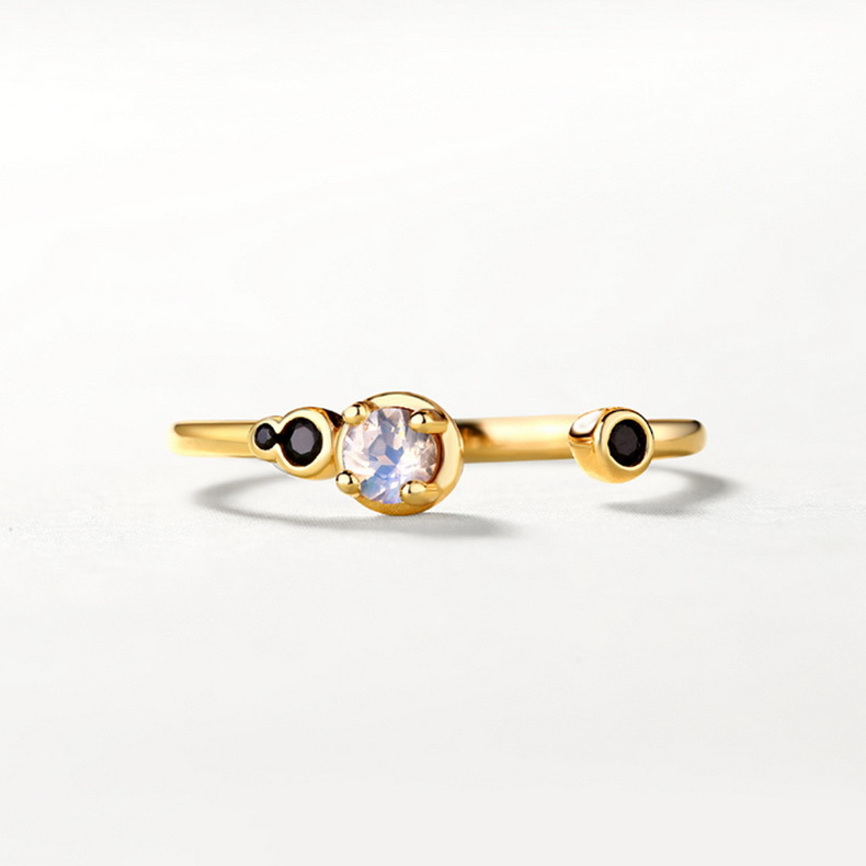 Simple Fashion Natural Black Zircon Female S925 Silver Ring
