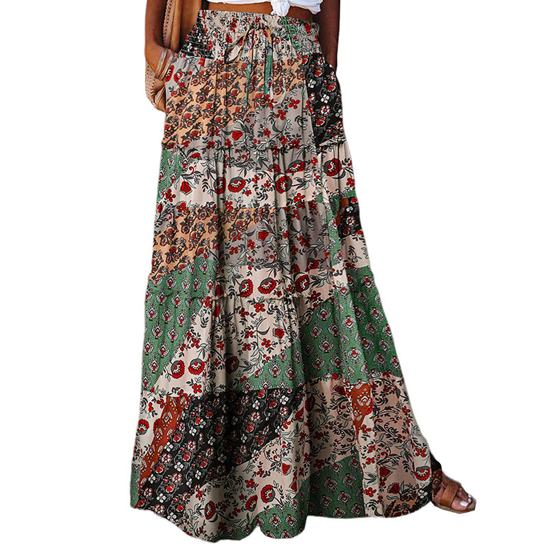 Women's Bohemian Flounces Ethnic Style Skirt Light Green - Shop at LoveMi