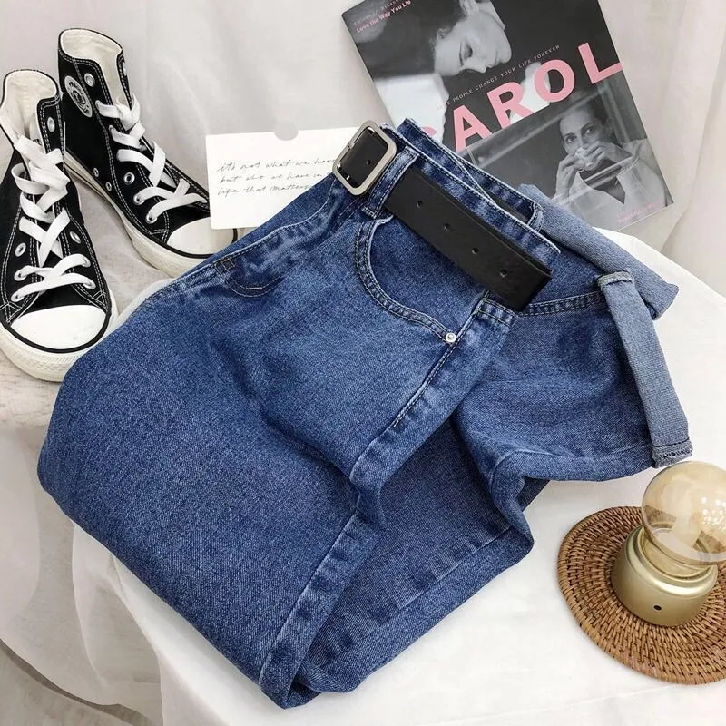 Versatile Straight Loose Wide Leg Jeans For Women - Retro Blue