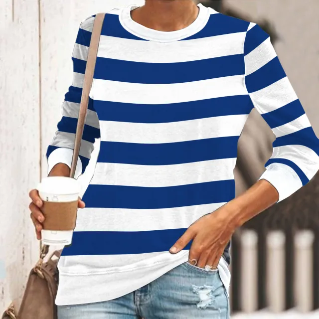 3D Printed Loose Casual Striped Round Neck Long Sleeve T shirt Qcx7991 M - Shop at LoveMi