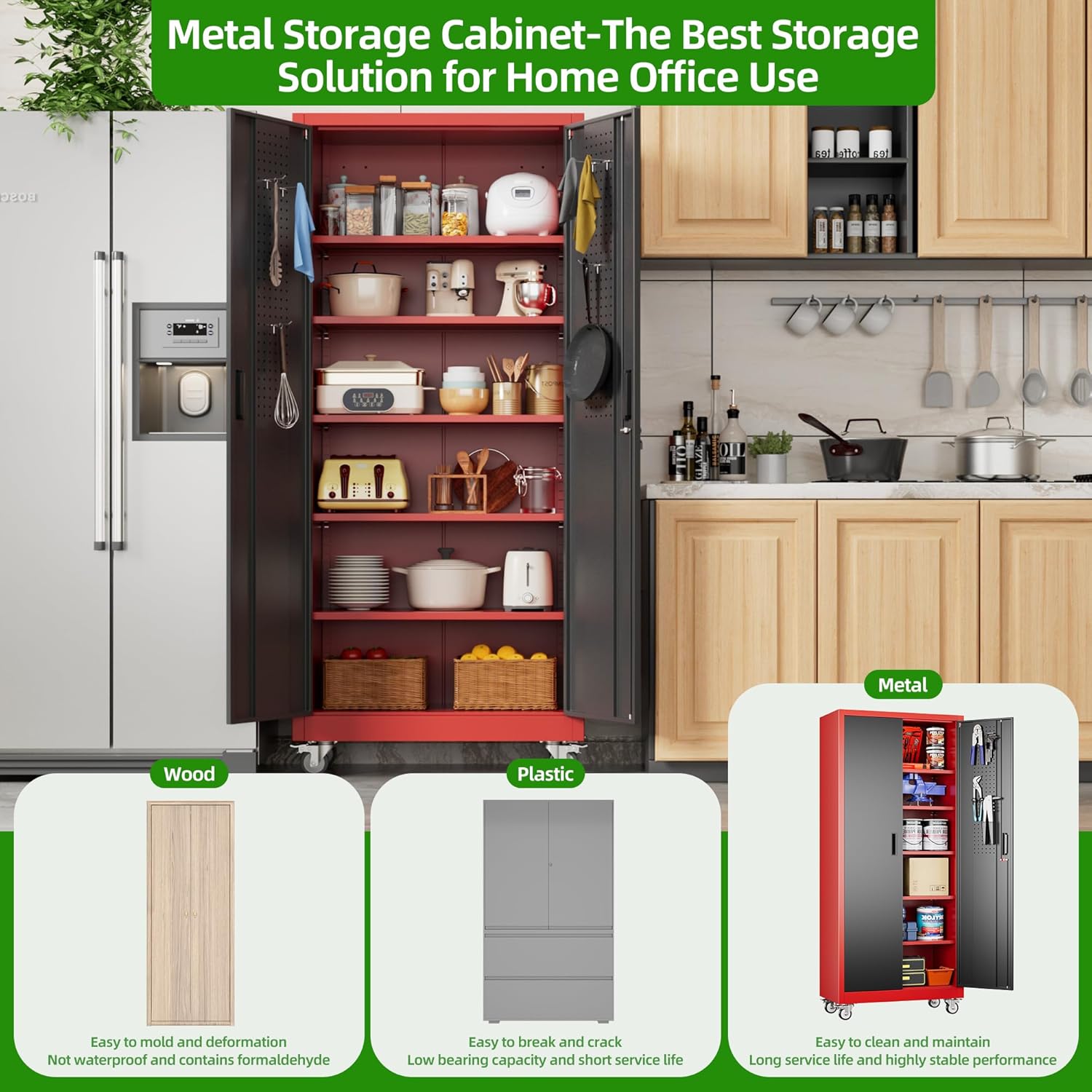 Garage Storage Cabinet with Pegboard and 5 Adjustable Shelves β photo 3