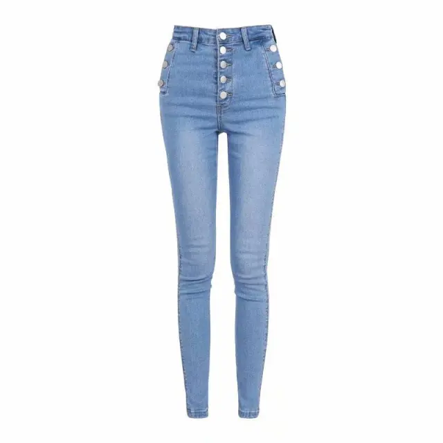 Women's High Waist Button Down Thickened Jeans Light Blue - Shop at LoveMi