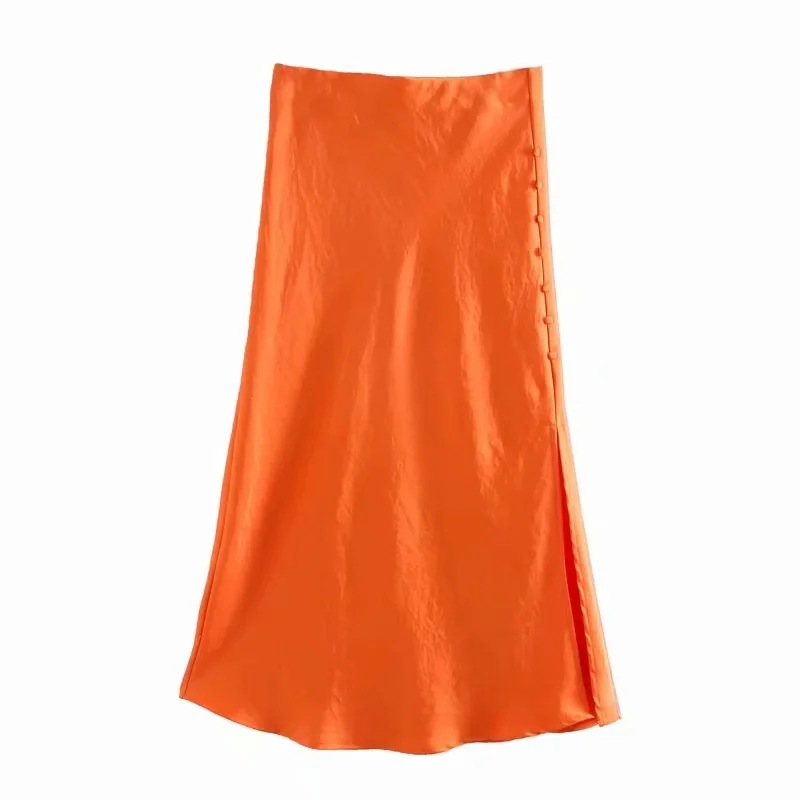 Title 3, Ladies Fashion Buttoned Slit Satin Skirt