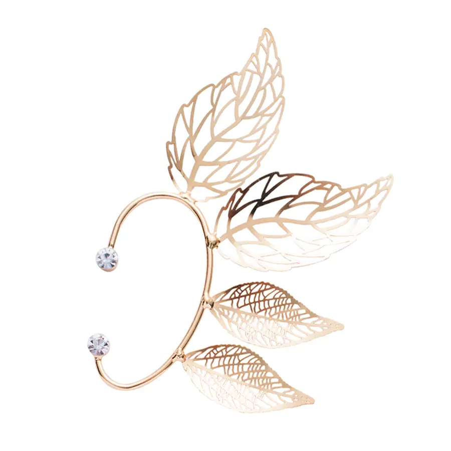 Simple Flashing Diamond Hollow Big Leaf Ear Clip