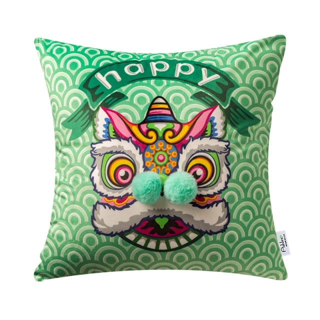 Green Lion Head Pillow