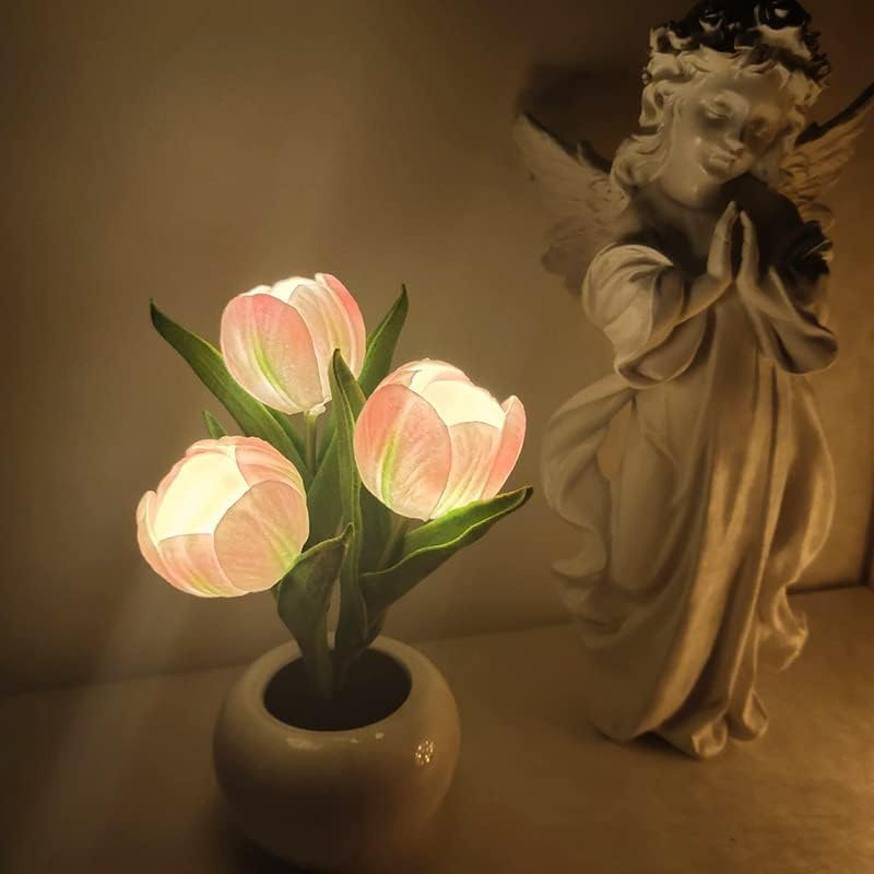 LED Simulated Tulip Night Light String For Vases, Three-headed Tulip Decorative Pot Plant Atmosphere Lamp, Suitable For Birthday Gifts, Creates A Warm Atmosphere, Suitable For Bedrooms, Bedsid. product image