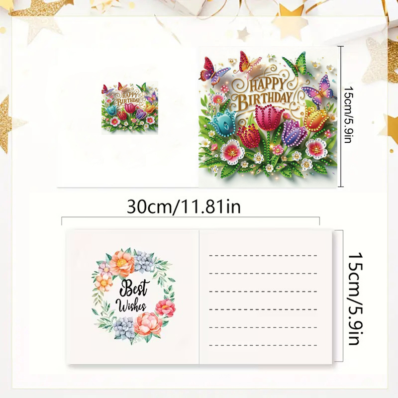 DIY Diamond Painting Kit Birthday Card Kit, Unique Flower Pattern Design, Rhinestone Diamond Painting Art Mosaic Postcards, Holiday Greeting Cards Perfect For Families, Friends, And Lovers, H