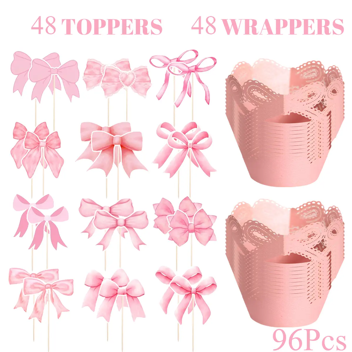 48 Set Bow Cupcake Toppers Kit