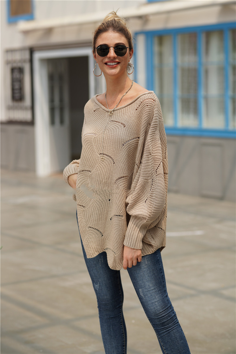 Title 8, Loose Solid Color Pullover Round Neck Knitted S...