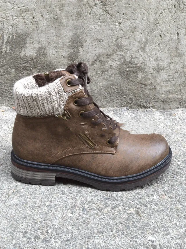 Low Heel Lace European And American Retro Cotton Boots Wool Stitching Khaki - Shop at LoveMi