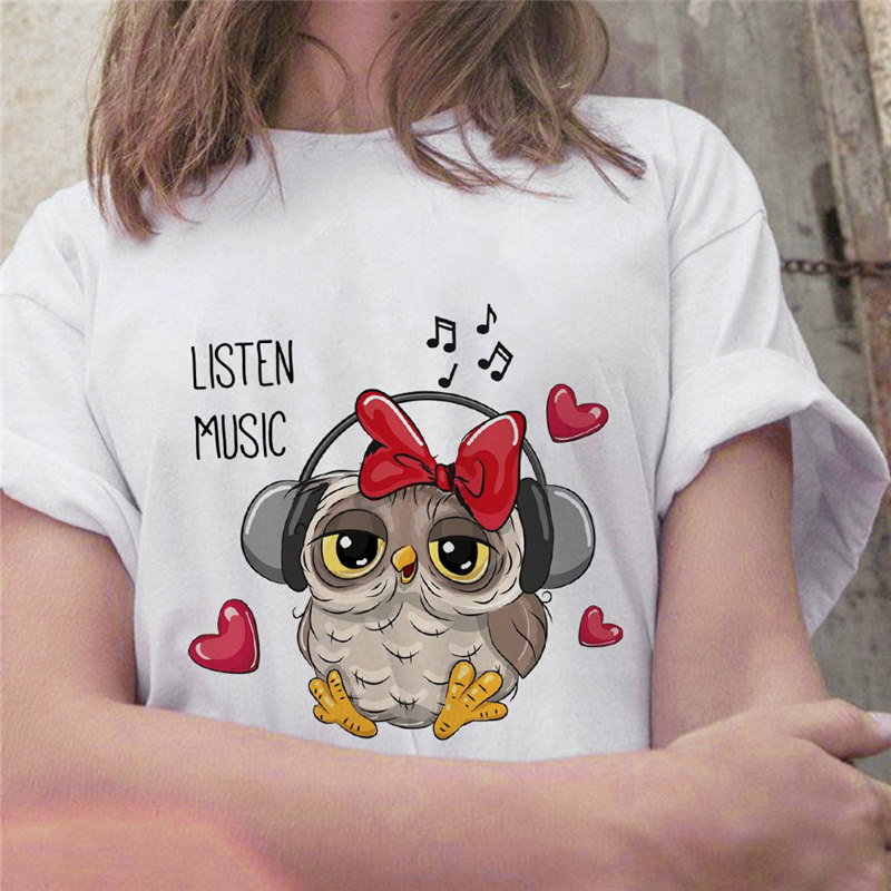 Title 2, Owl Cute Cartoon Print Short Sleeve