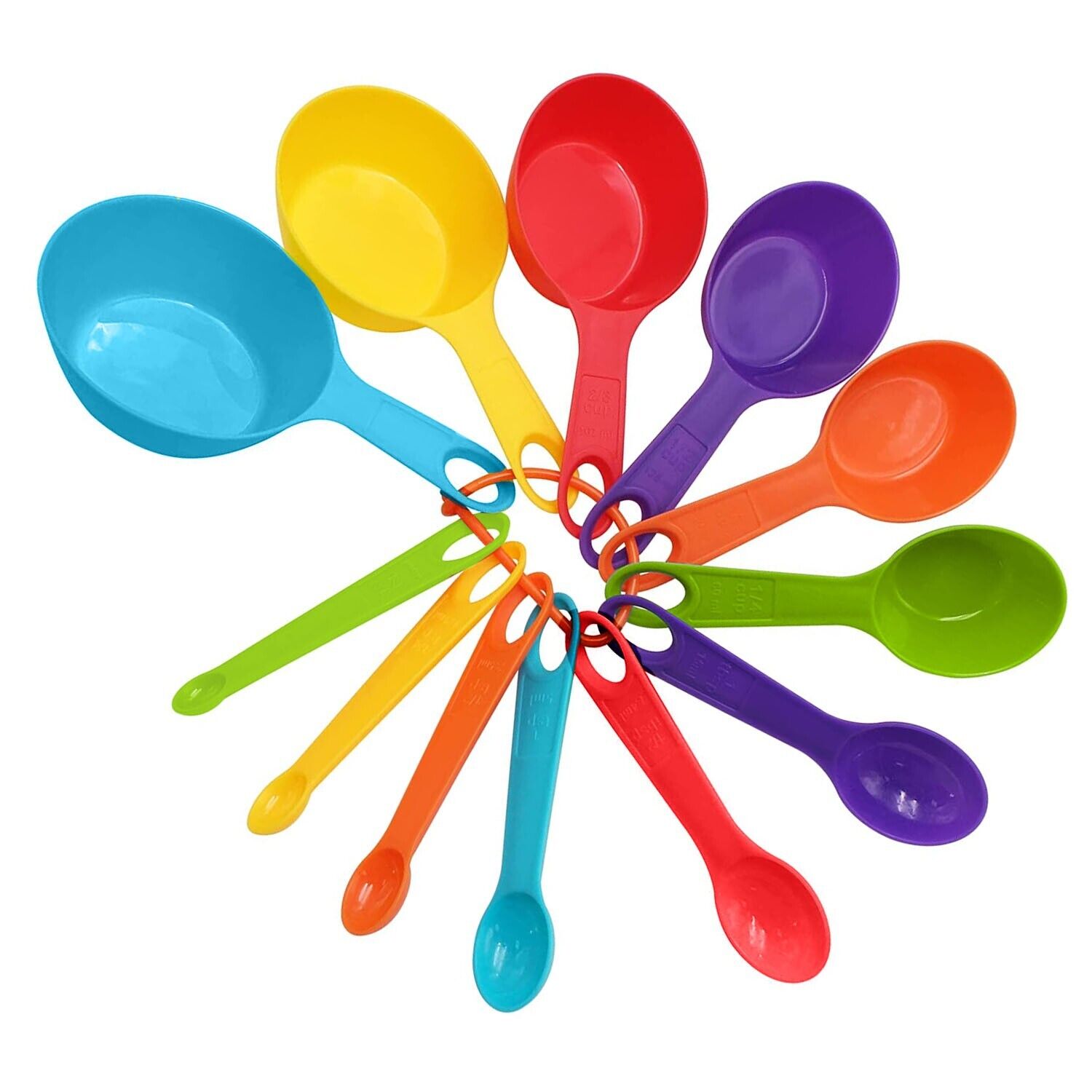 6 Measuring Spoons and 6 Cups Set. we ship only inside the US, USPS First Class Package 2 Day Handling , 2-5 Day Shipping. 12-Piece Plastic Measuring Cups and Spoons Set Great for Baking and Cooking 12 Piece Measuring Cups and Spoons Set, Colored Kitchen 