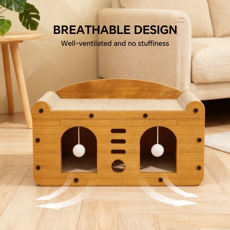Double Door Design Cat Scratcher Sofa, 56cm Large Size, With 2 Teaser Balls, For Large & Multi-Cat Households
