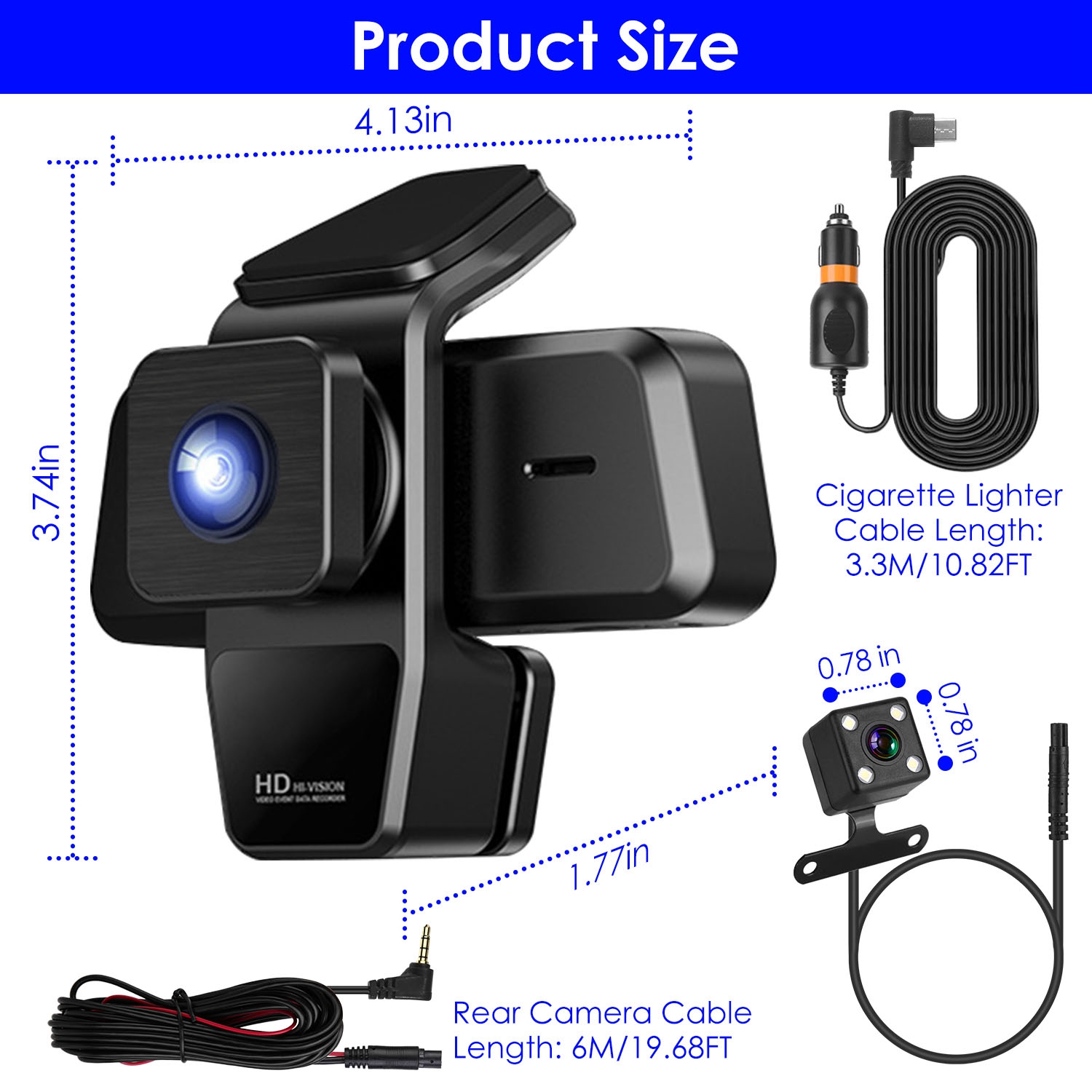 1080P FHD 3 Channel WiFi Dash Cam 170 Degree Wide Angle Triple Car Camera With IR Night G Sensor Motion Detection Loop Recording App Control Support 128G Max