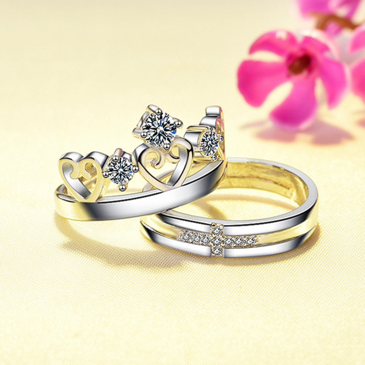 Crown Love Cross Diamond Men's And Women's Pair Ring
