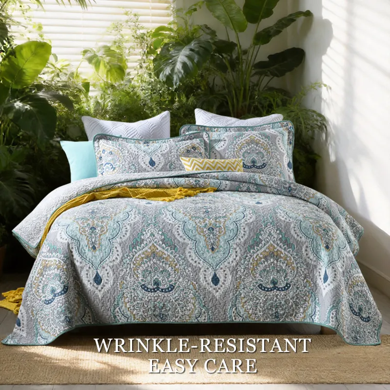 Cotton Reversible Quilt Bedspread Set Bohemian Moroccan