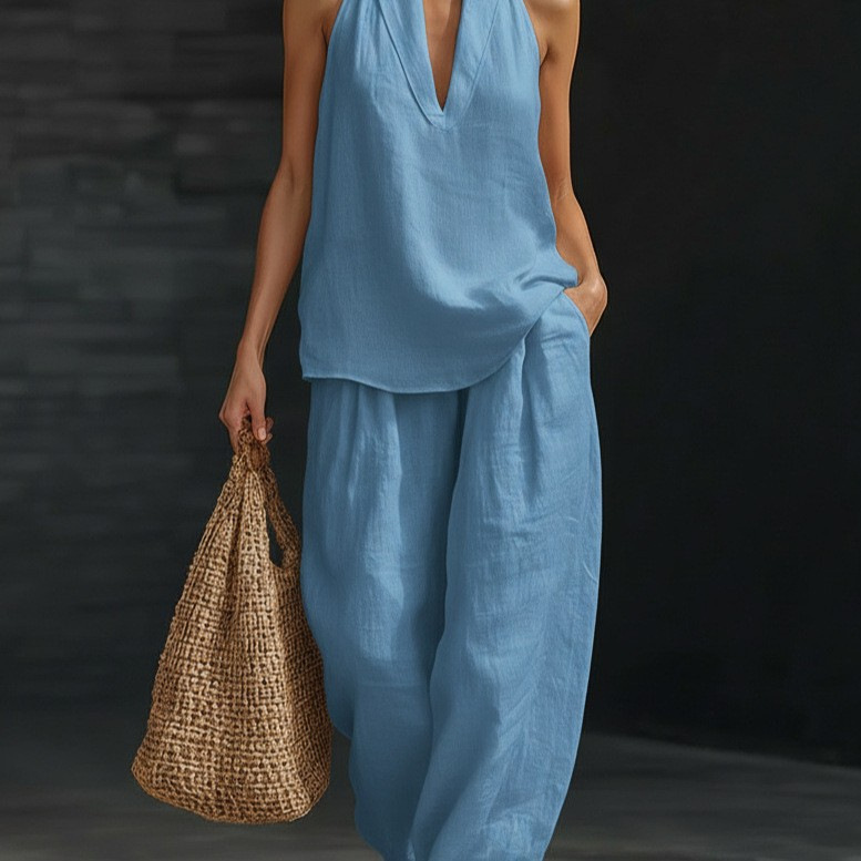 Spring And Summer New Arrival V-neck Halter Sleeveless Casual Women's Set