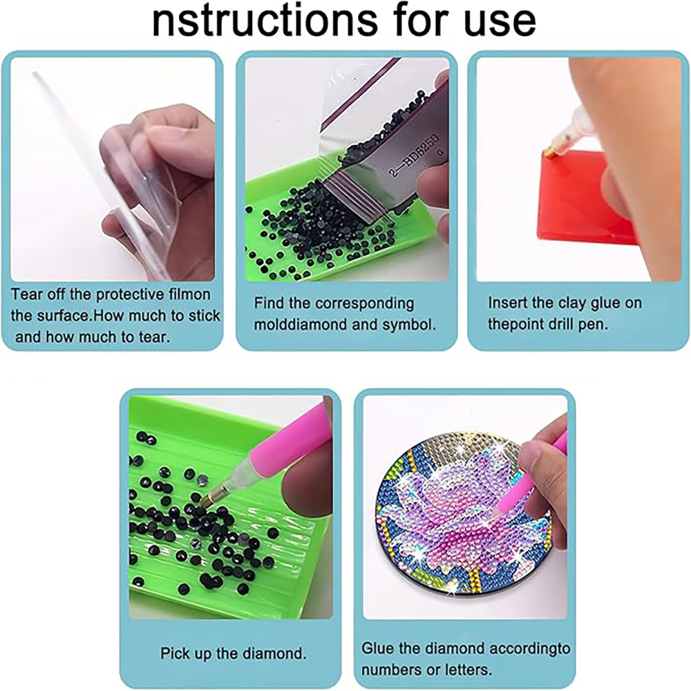 Diamond Art Drawing Coaster With Bracket, DIY Coffee Pattern Diamond Art Coaster, Suitable For Adults And Beginners Diamond Drawing Kit, Diamond Kit Craft Supplies, Exquisite Gifts For Friend