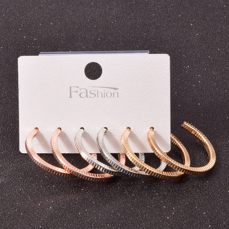 Alloy Metal Hoop Square Earrings Set