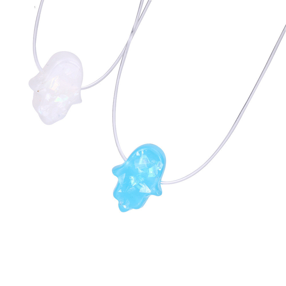 Famardi Lucky Hand Pendant Acrylic Opal Fishing Line Palm Necklace