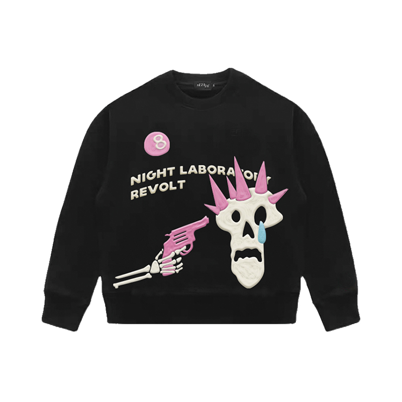 Punk Skull Black Crew Neck Sweater