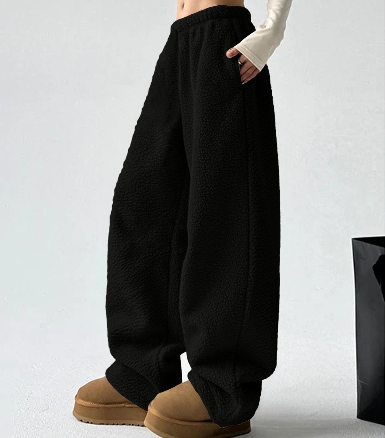 2026 European & American Cross-border Fleece Hot Sale Autumn Winter Fashion Casual Solid Color Long Pants With Pockets