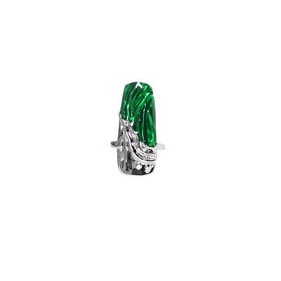 Irregular Silver Color Metal Green Rhinestones Sculpture Nail Armor Ring