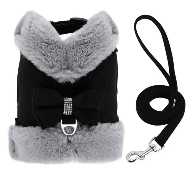 Cute Warm Small Dog Harness And Leash Set With Bow Tie, Soft Padded Puppy Harness With Removable Fur Collar, Adjustable Girl Dog Harness With Quick... Black - Shop at LoveMi