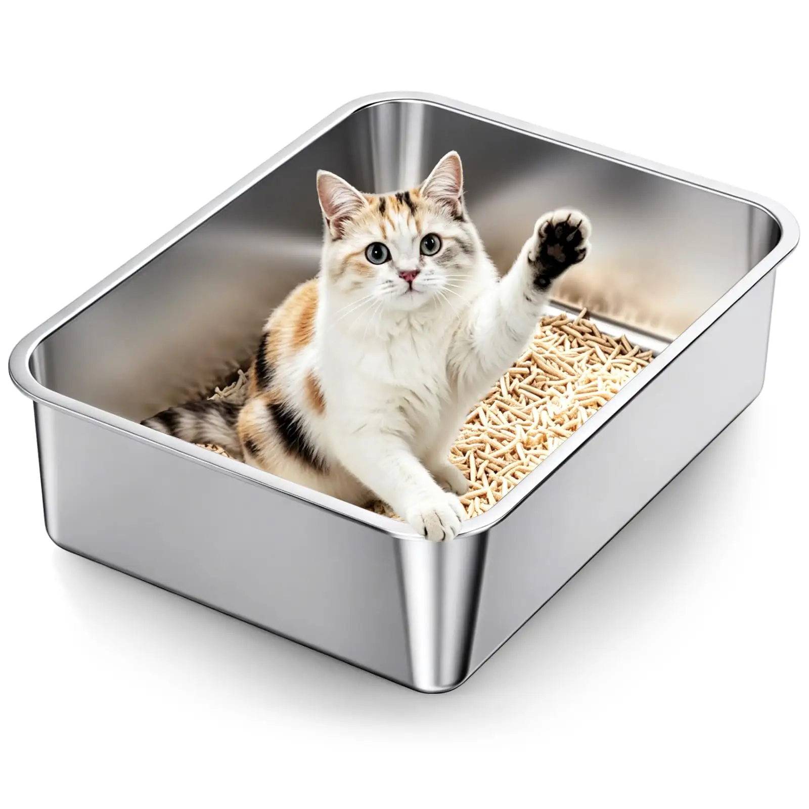 Stainless Steel Litter Box, Medium Metal Cat