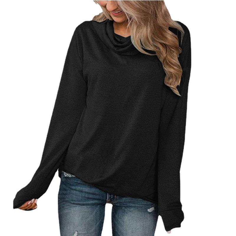 Solid Color Pullover Collar Long Sleeve T-Shirt Top