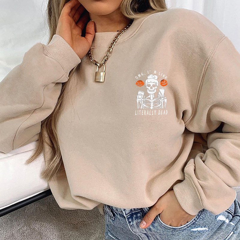 Title 3, Pumpkin round neck loose casual printing long s...