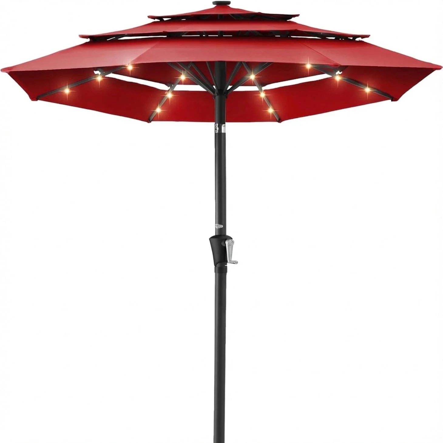 3-layer Solar Courtyard Shade Umbrella, Equipped With 32 LED Lights, And Adjustable Tilt Angle