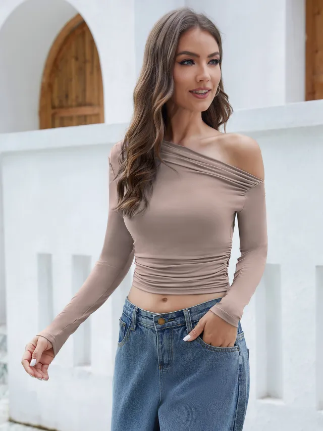 Women's Long Sleeved Fashionable Top Khaki - Shop at LoveMi