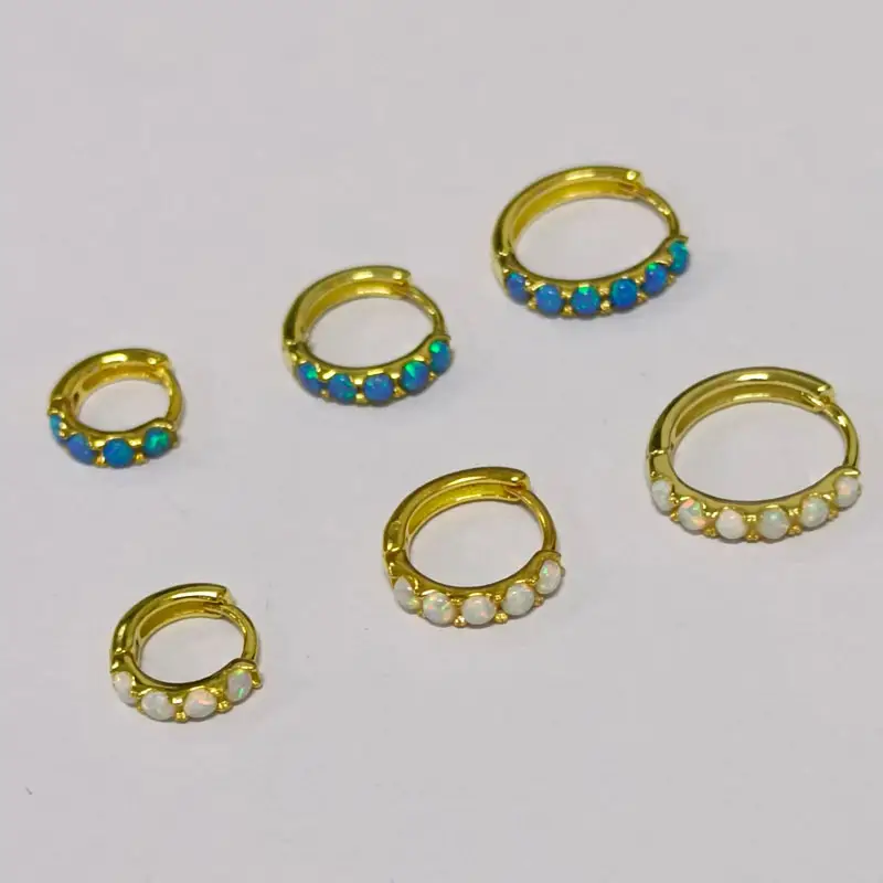S925 Sterling Silver Round Opal Diamond Stud Earrings