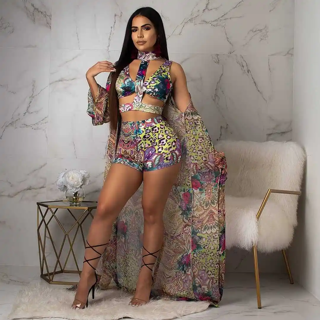 Digital Printing Split Swimsuit Three Piece Set