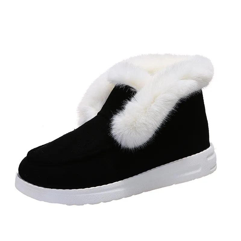 Large Size Round Toe Casual Women's Cotton Shoes - Black