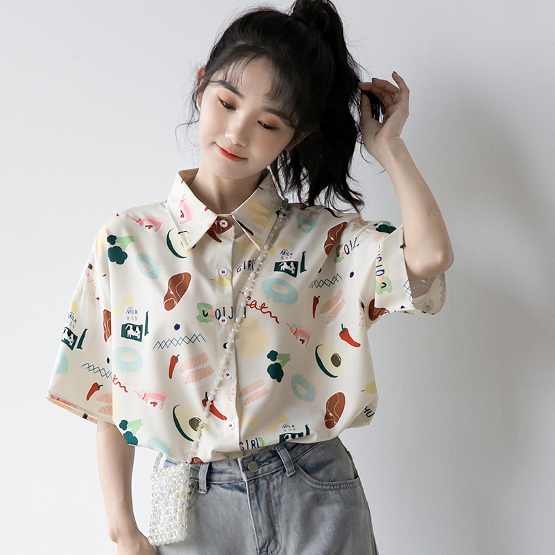 Title 5, Retro Print Girl Short Sleeve Shirt Loose All-m...