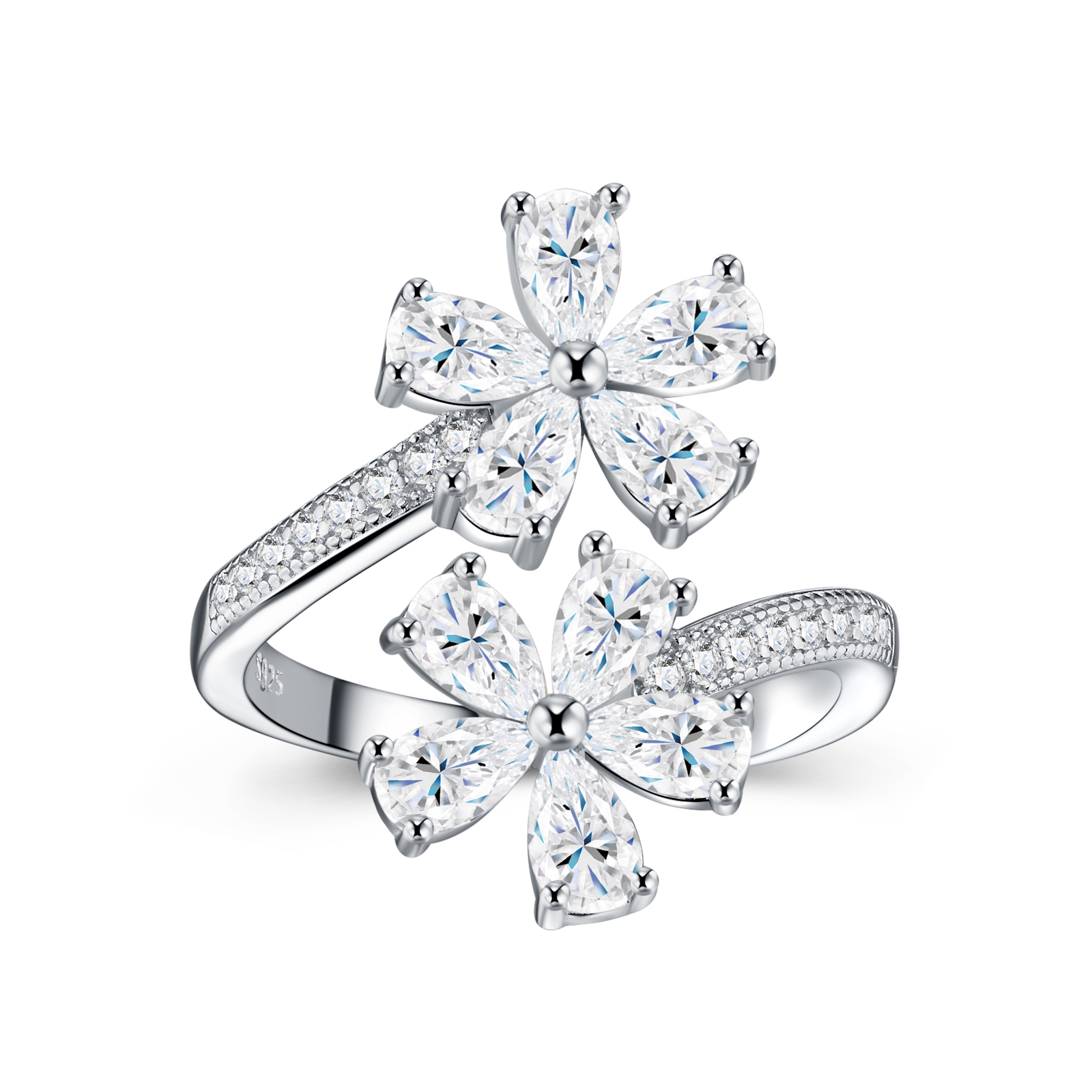 A Luxurious, Fashionable, And Trendy Silver Ring Set With Top-quality Moissanite, Crafted From S925 Silver With A Platinum-plated Finish