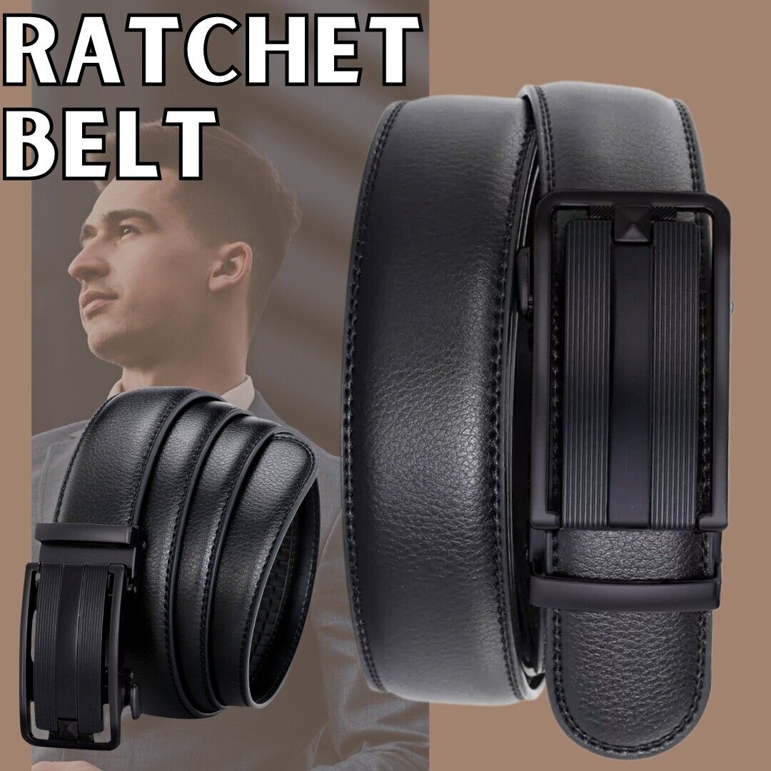 Ratchet Leather Belt with Slide Buckle for Men. USPS First Class Package 2 Day Handling , 2-5 Day Shipping. Microfiber PU Leather Ratchet Belt Belts For Men Adjustable Size with Automatic Slide Buckle No Holes by KT Deals. Ratchet Closure - made of high q