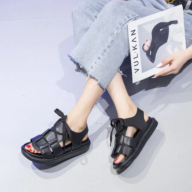 Summer Niche Sports Flat Roman Women's Shoes Black - Shop at LoveMi