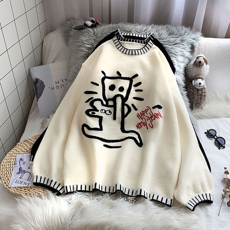 Title 3, Round Neck Cartoon Pattern Knit Sweater