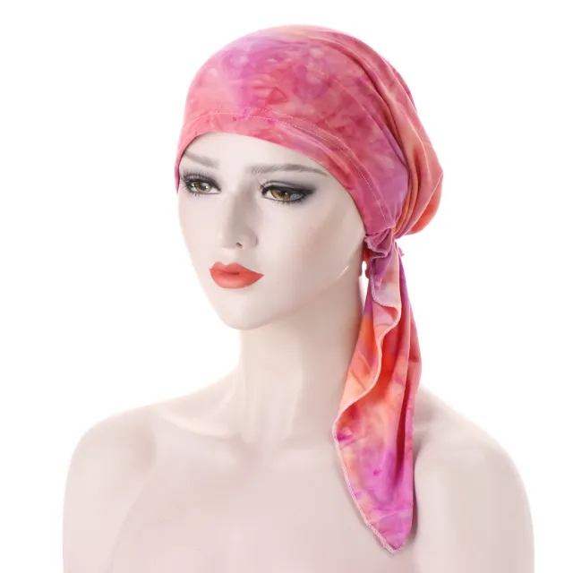 Curved Floral Fabric Two tail Tie dye Headscarf Orange - Shop at LoveMi