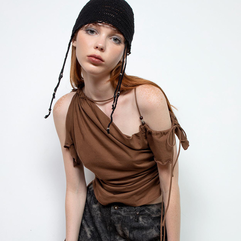 New Women's Drawstring Strappy Cropped Top