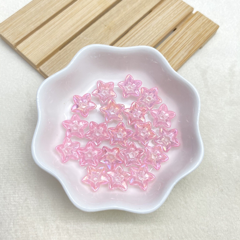 Translucent Flat-Back 5-Petal Acrylic Flower Beads, Center-Hole Charms For DIY Hanfu Hairpins, Hair Clips & Jewelry Making.