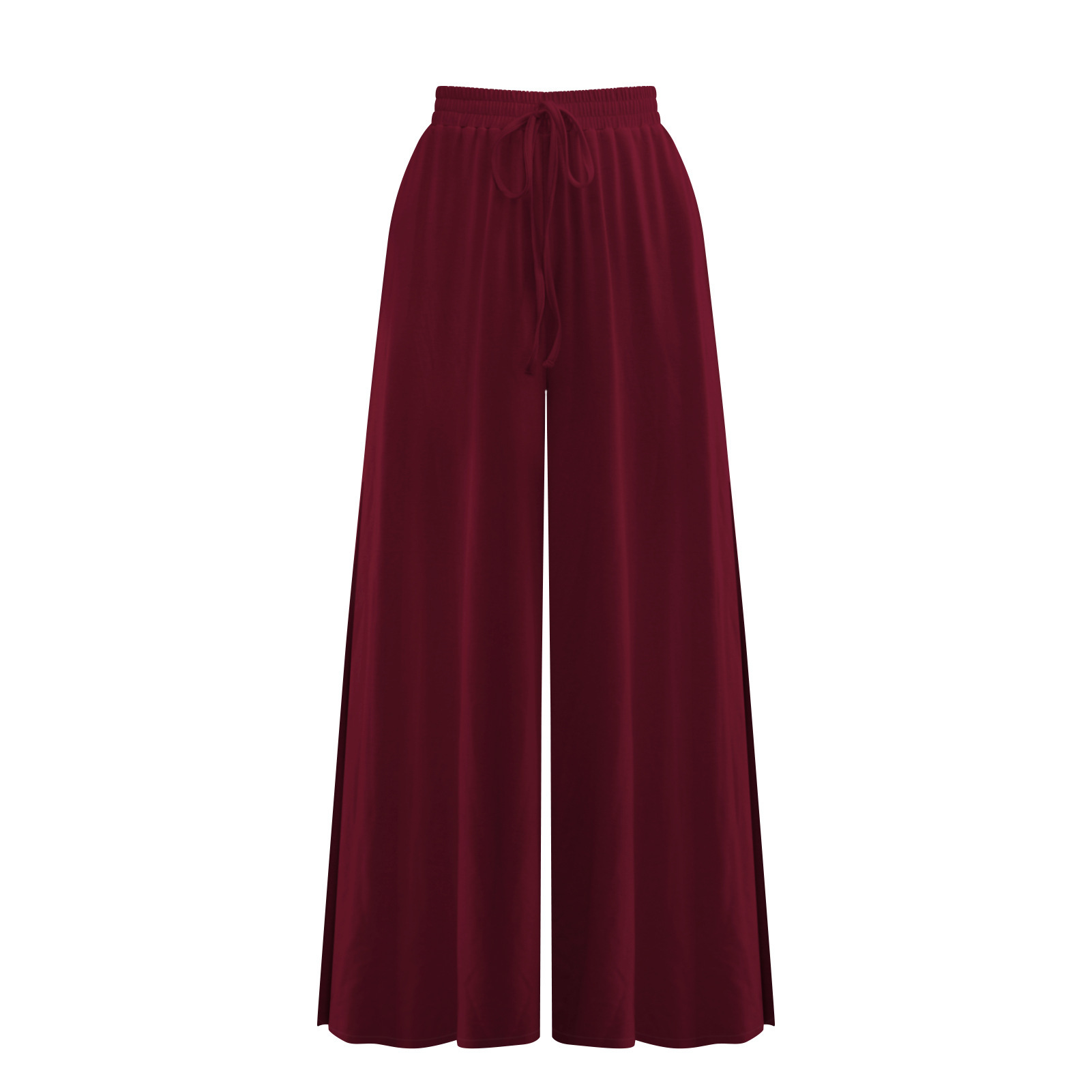 Women's Loose Fashion Drawstring Slit Casual Wide Leg Pants Wine - Shop at LoveMi